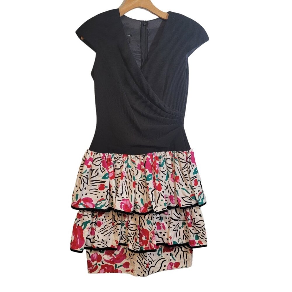Vintage‎ 1980s DARCY Wrap Top Floral Layered Skirt Womens Dress Size 7/8